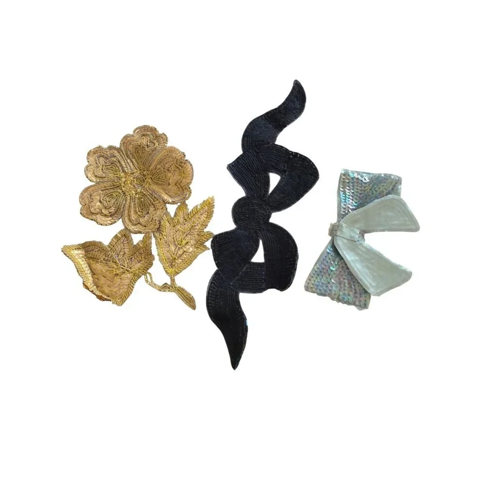 Bundle of 3 Vintage Beaded Sequin Appliques Flower Bows